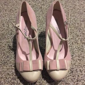 Pink and cream heel with bow